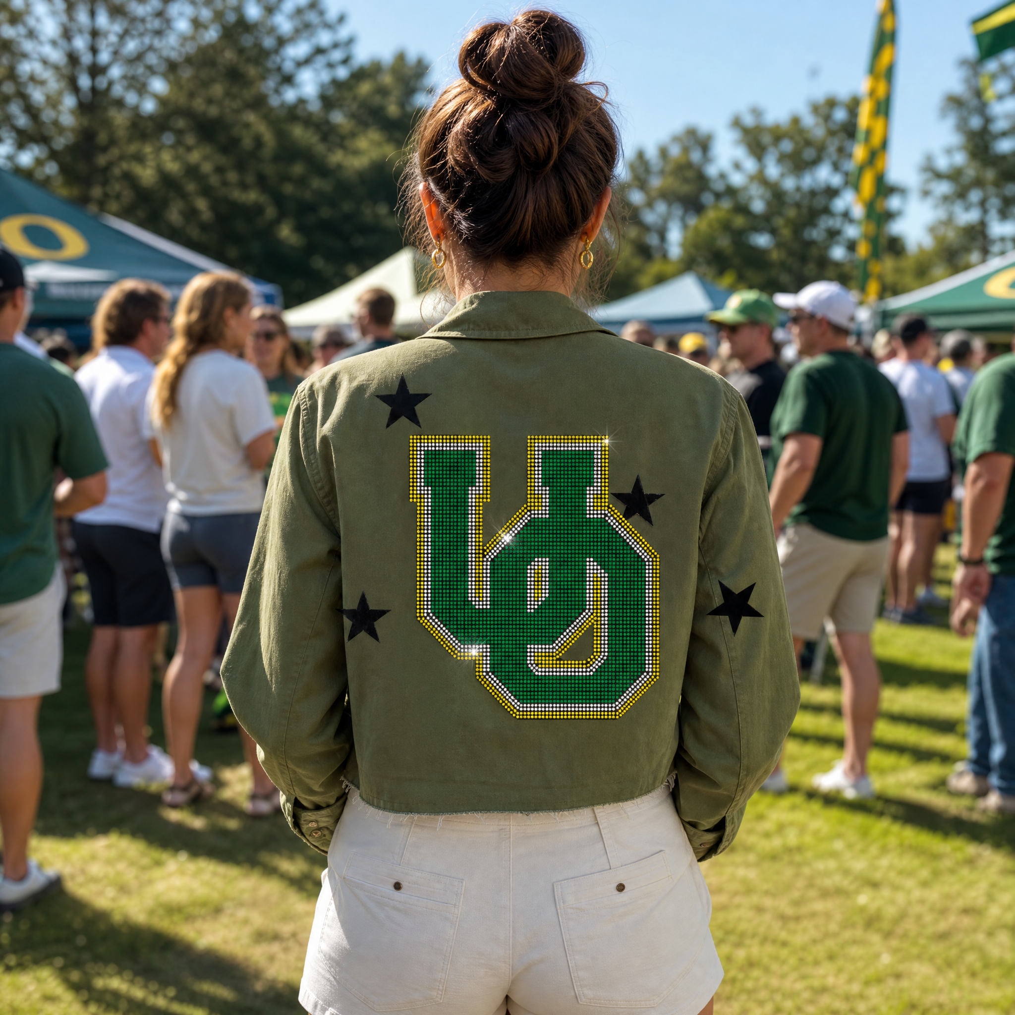 University Of Oregon Large Interlocking UO Army Green Shacket
