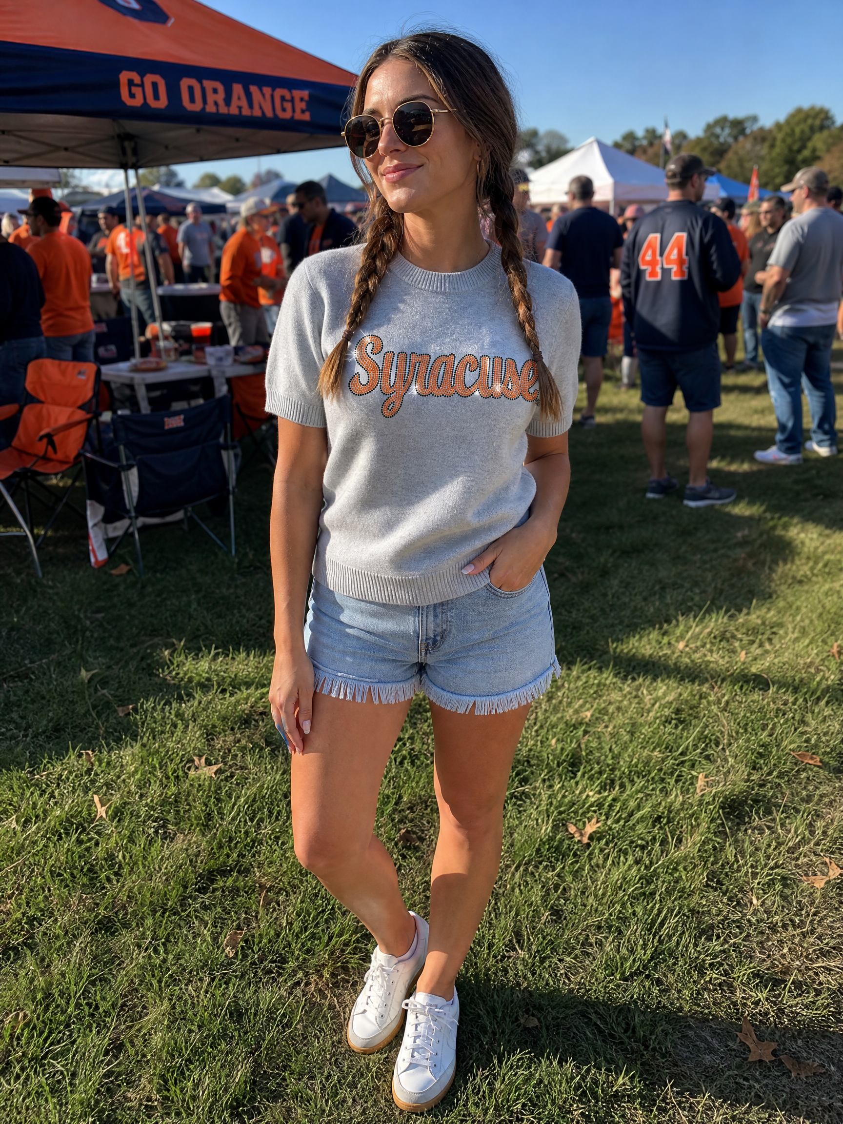 Syracuse Script Gray Short Sleeve Sweater