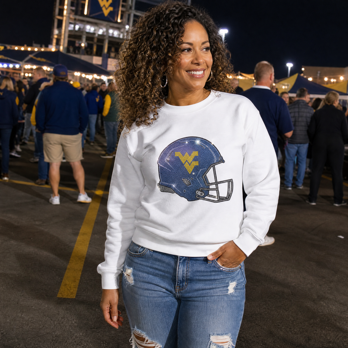West Virginia Helmet White Crewneck Sweatshirt