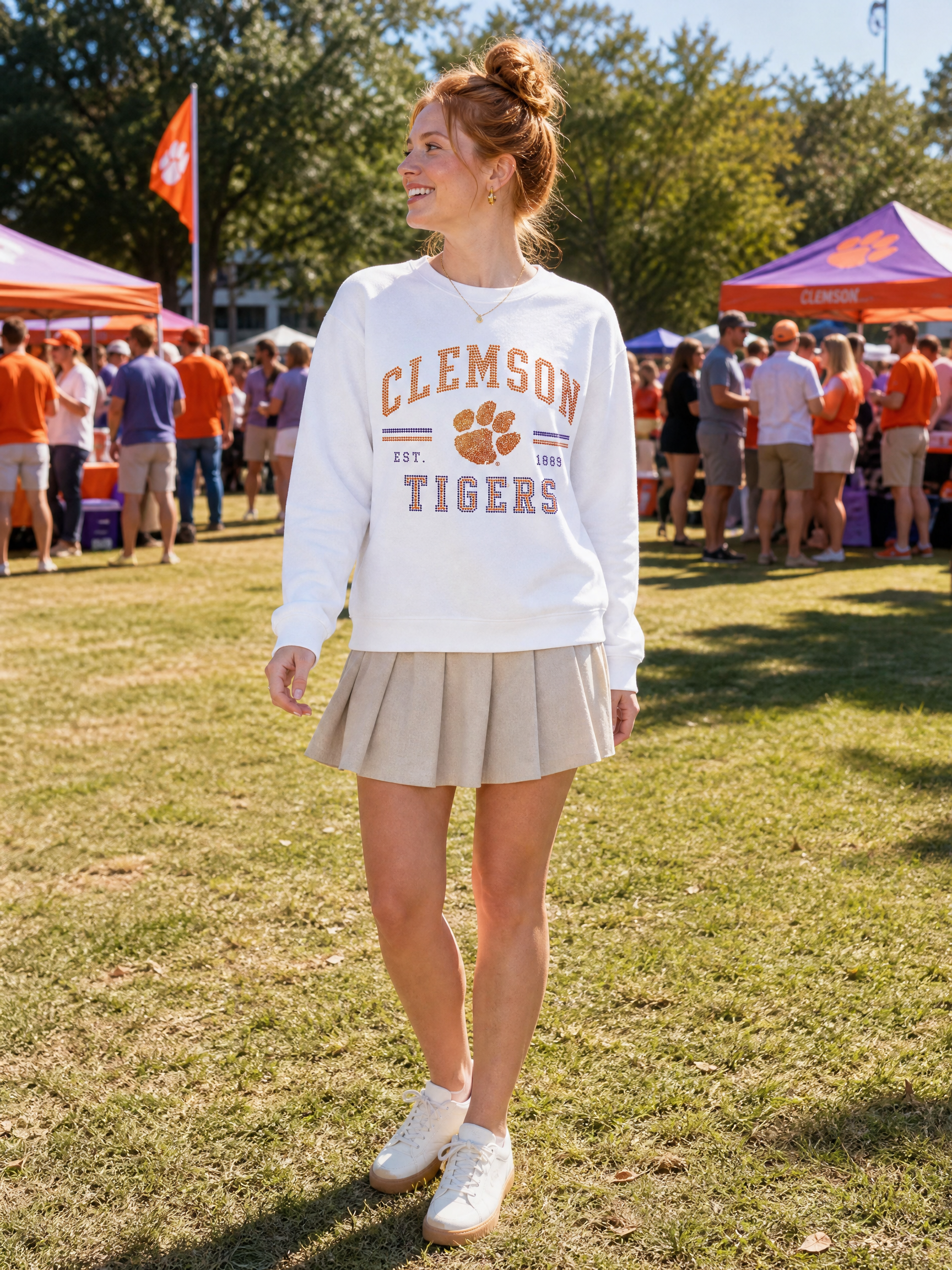 Clemson University Tigers EST 1889 White Crewneck Sweatshirt