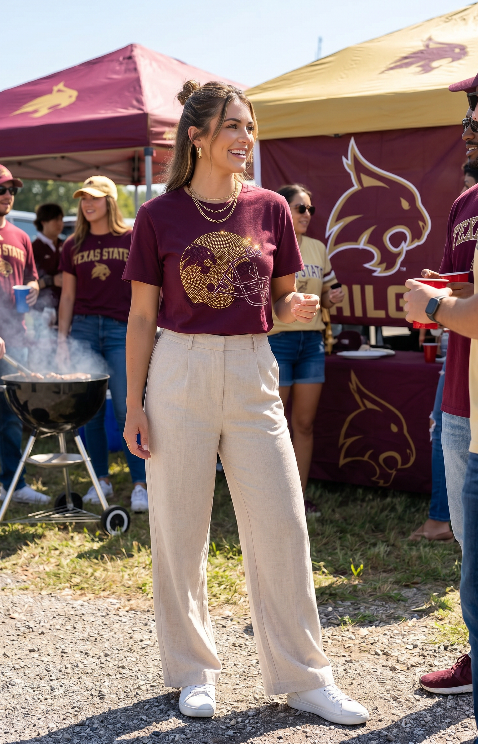 Texas State Helmet Maroon Crewneck Short Sleeve T-Shirt