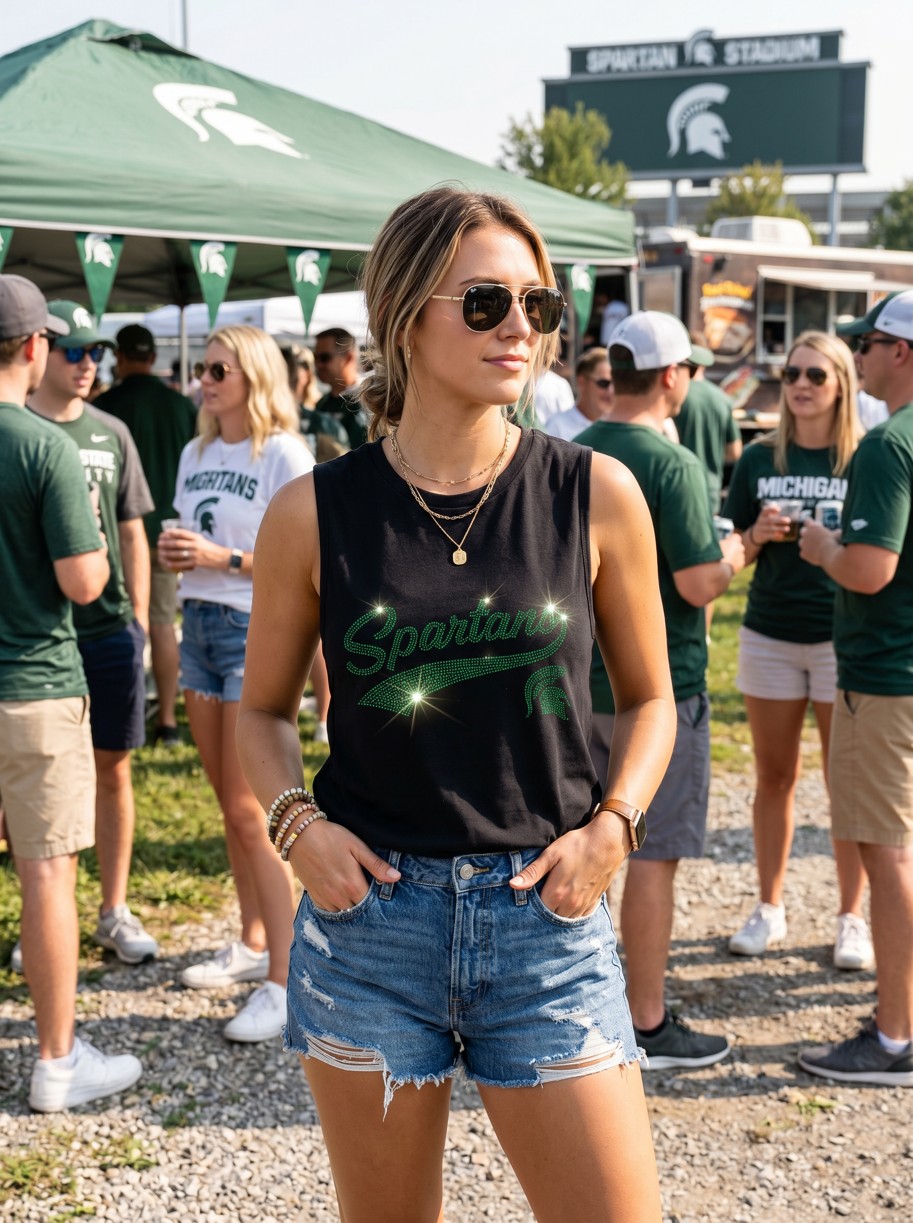 Michigan State Spartan Script Black Tank Top