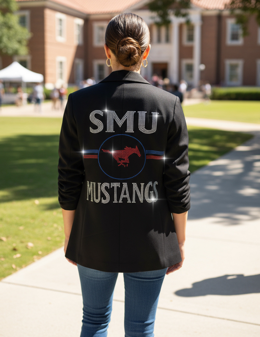 Licensed Game Day Blazer, Ruched Black, SMU Stripe Mustangs