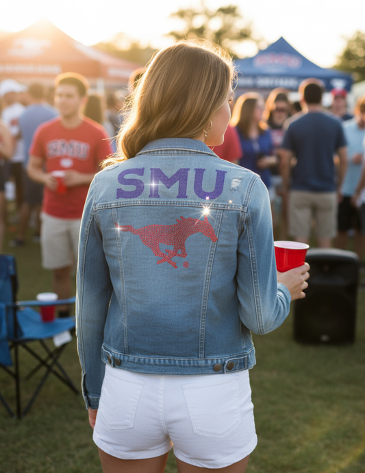 Licensed Game Day Jacket, Blue Denim, SMU and Mustang