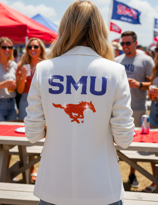 Licensed Game Day Blazer, Ruched White, SMU and Mustang