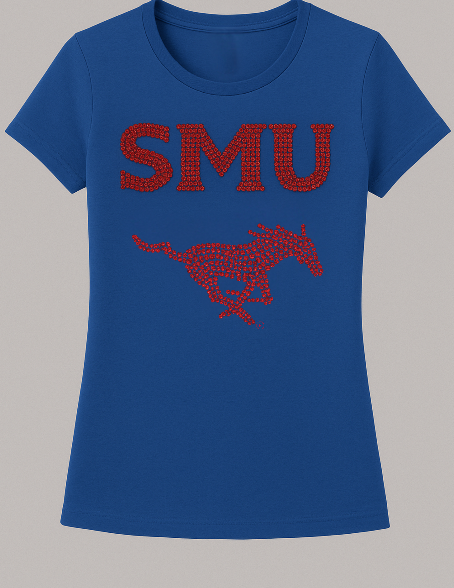 Licensed Game Day T-Shirt, Crewneck Blue, SMU Red Mustang