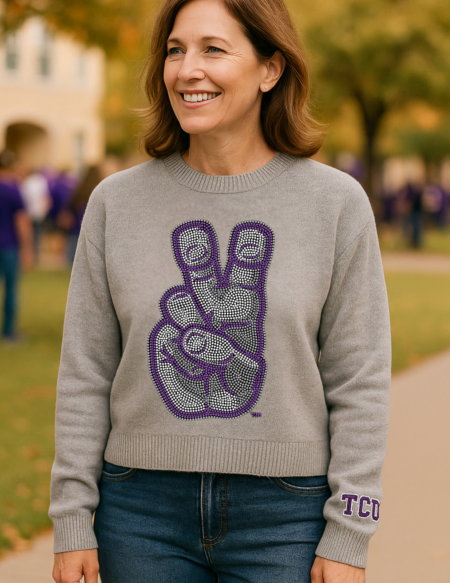 Licensed Game Day Sweater, Gray, TCU Hand Mark