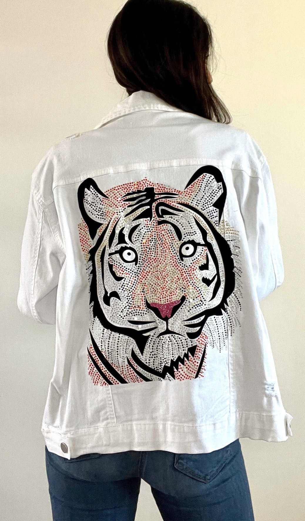 Jacket, Denim White, Tiger Face