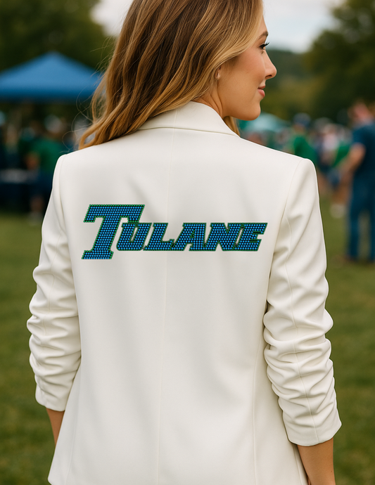 Licensed Game Day Blazer, Ruched White, Tulane Script