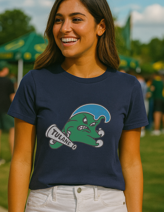 Licensed Game Day T-Shirt, Crewneck Navy, Tulane Rollwave