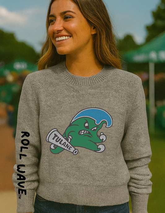 Licensed Game Day Sweater, Crewneck Gray, Tulane Rollwave