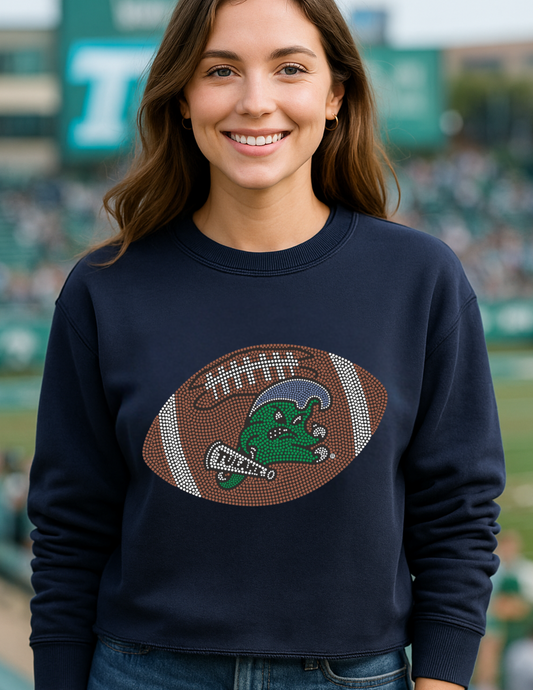 Licensed Game Day Sweatshirt, Crewneck Navy, Tulane Football & Wrist
