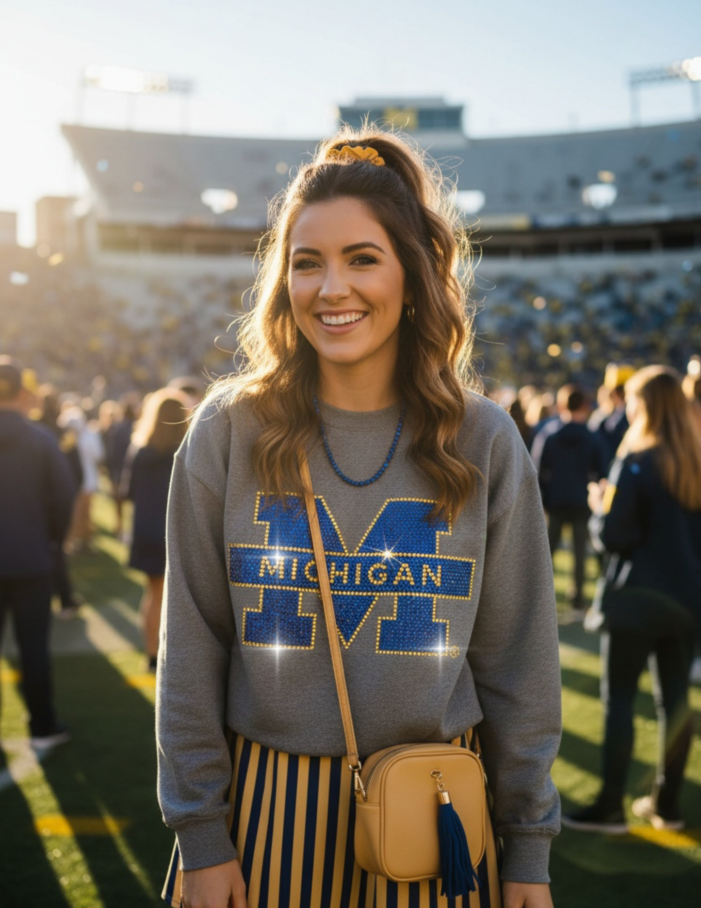 Licensed Game Day Sweatshirt, Crewneck Grey, University of Michigan Block M