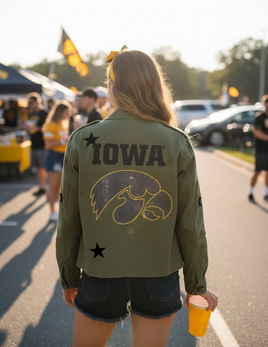 Licensed Game Day Shacket, Army Green, Univ of Iowa Black Tigerhawk