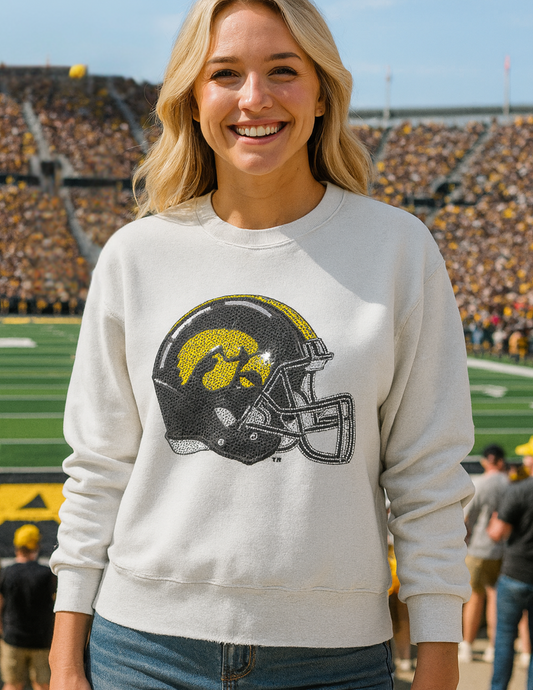 Licensed Game Day Sweatshirt, White, Univ of Iowa Helmet