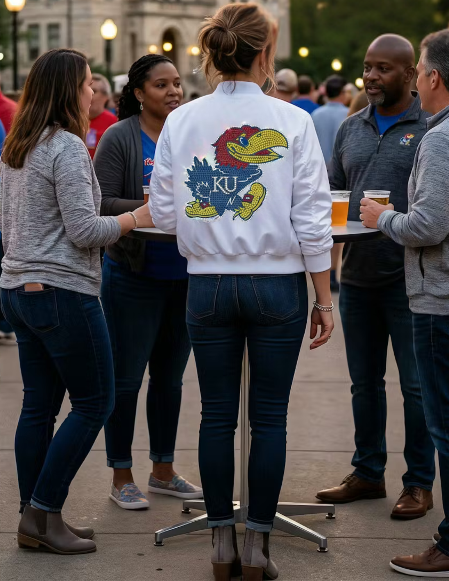 University of Kansas Jayhawk White Bomber Jacket