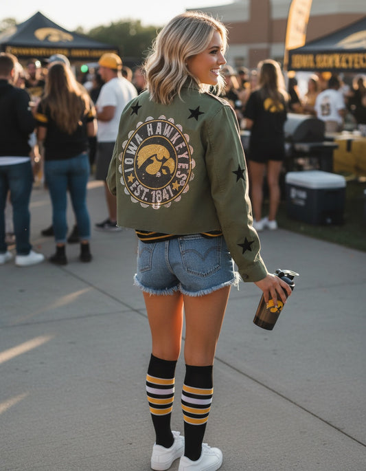 Licensed Game Day Shacket, Army Green, Univ of Iowa Est 1841