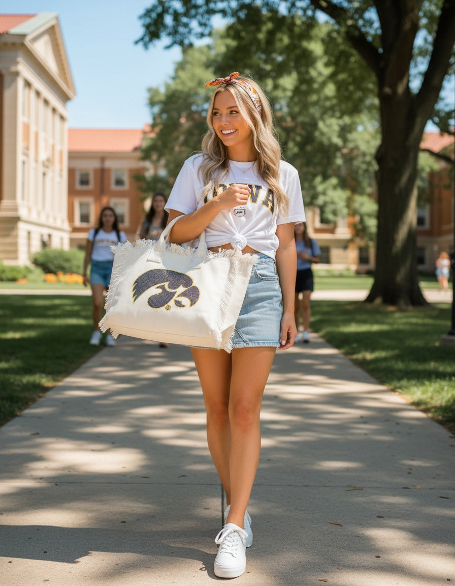 Licensed Game Day Tote, White, Univ of Iowa Black Tigerhawk
