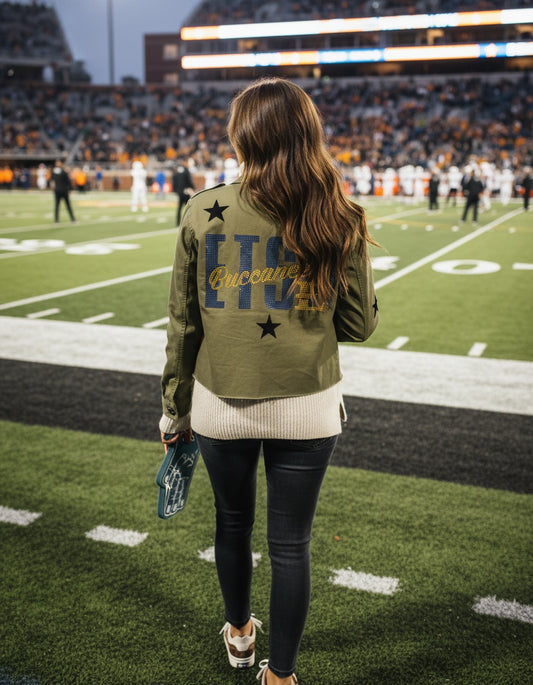 Licensed Game Day Shacket, Army Green, East Tennessee State ETSU Buccaneers