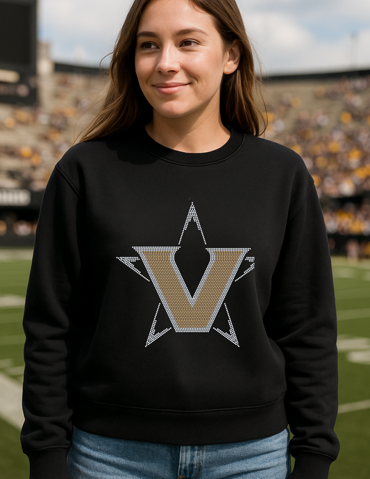 Licensed Game Day Sweatshirt, Crewneck Black, Vanderbilt Star V