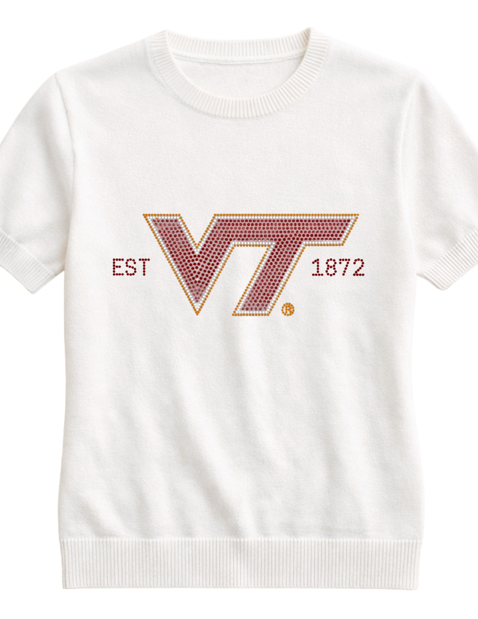 Virginia Tech EST 1872 Ivory Short Sleeve Sweater
