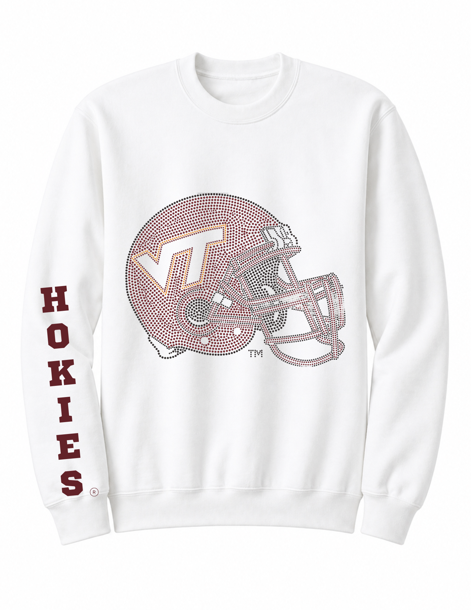 Virginia Tech Hokies Helmet White Crewneck Sweatshirt