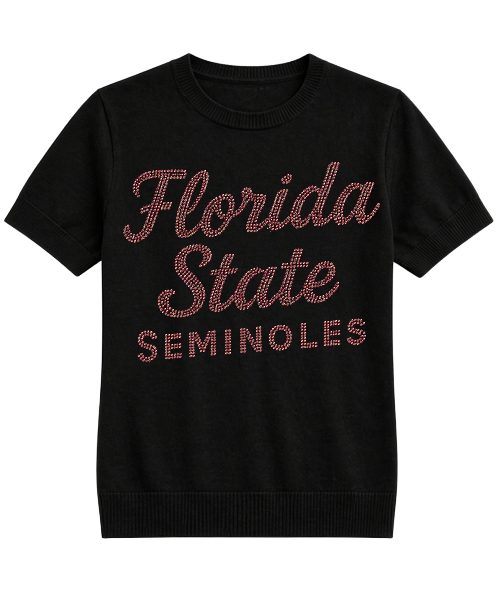 Florida State Seminoles Black Crewneck Short Sleeve Sweater