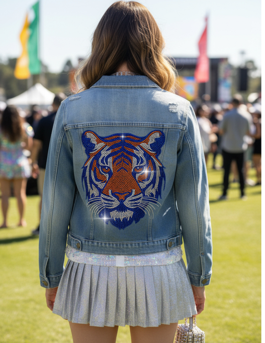Jacket, Blue Denim,  Orange & Navy Tiger