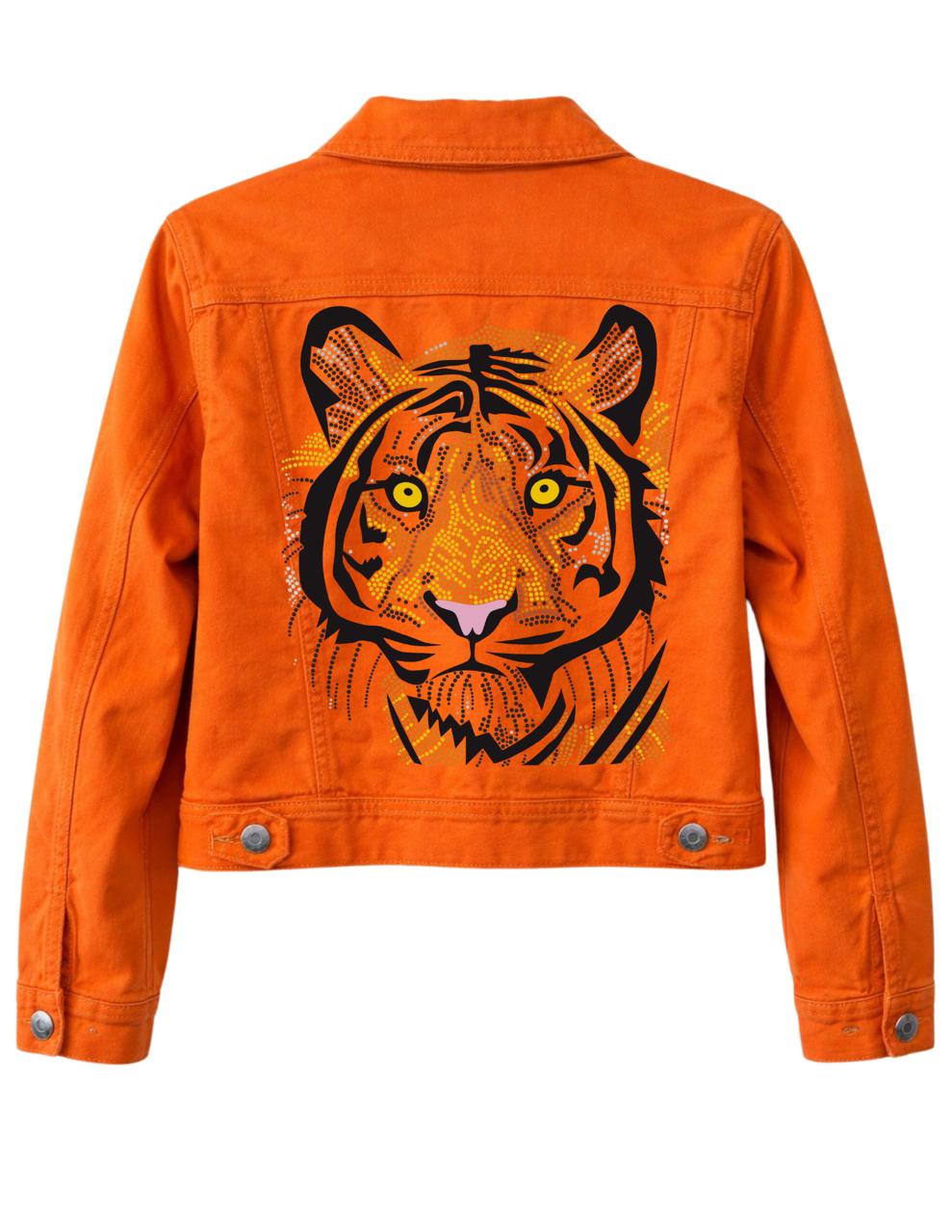 Tiger Face Orange Denim Jacket