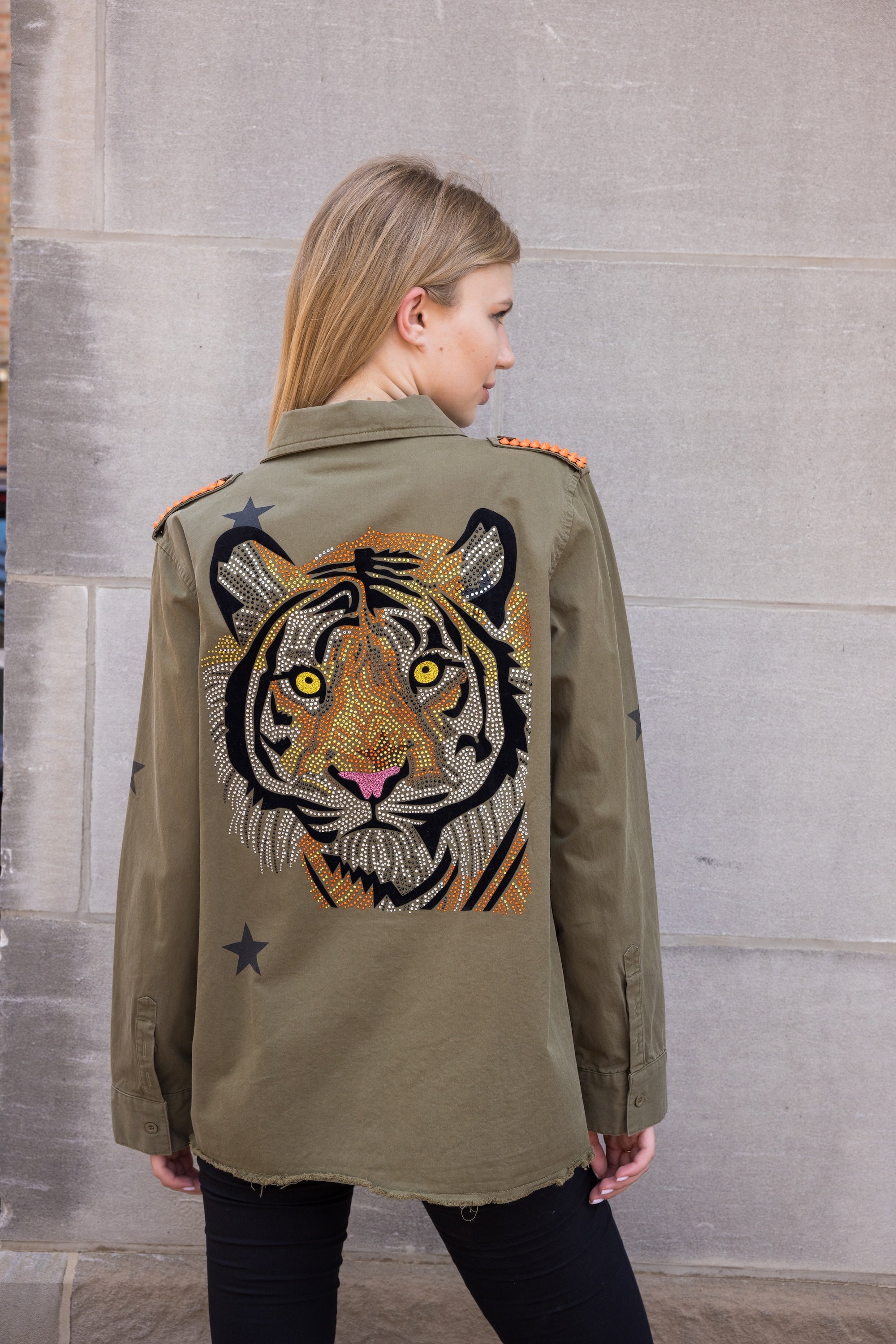 Tiger Face Army Green Shacket
