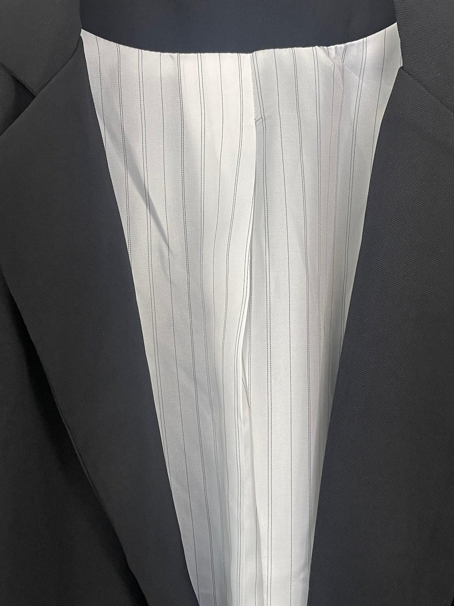 Black Ruched Blazer with Pinstripe Lining