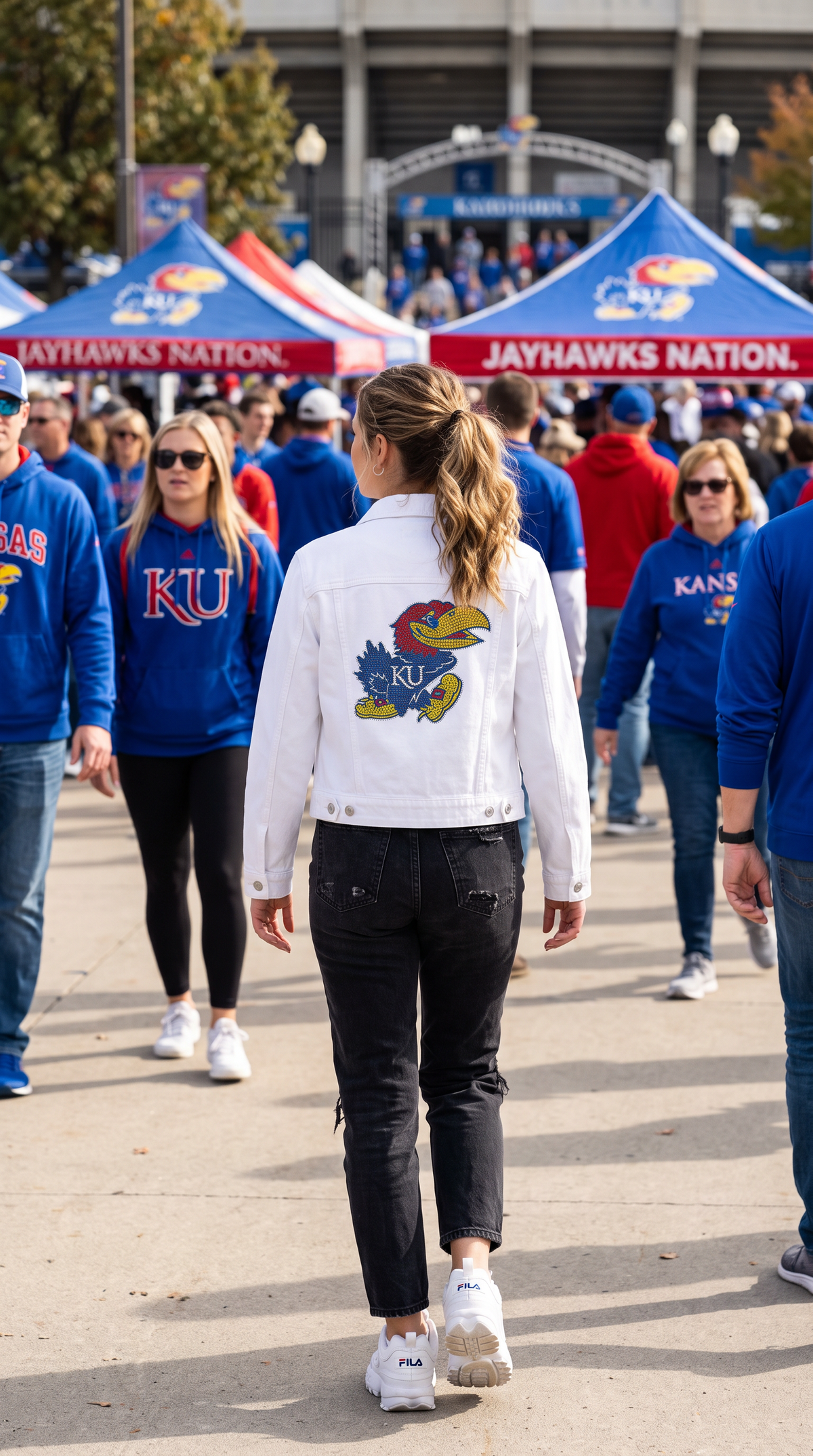 University of Kansas Jayhawk White Denim Jacket