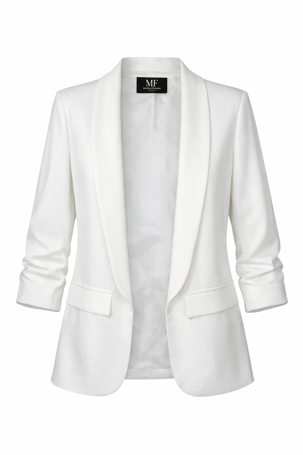Gold Queen Bee Ruched Sleeve White Blazer