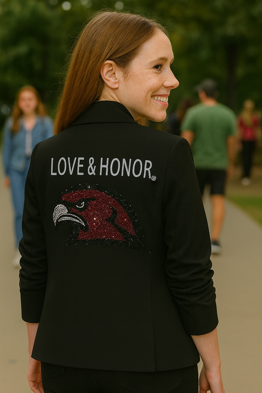 Licensed Game Day Blazer, Black Ruched, Miami of Ohio Redhawk Love & Honor