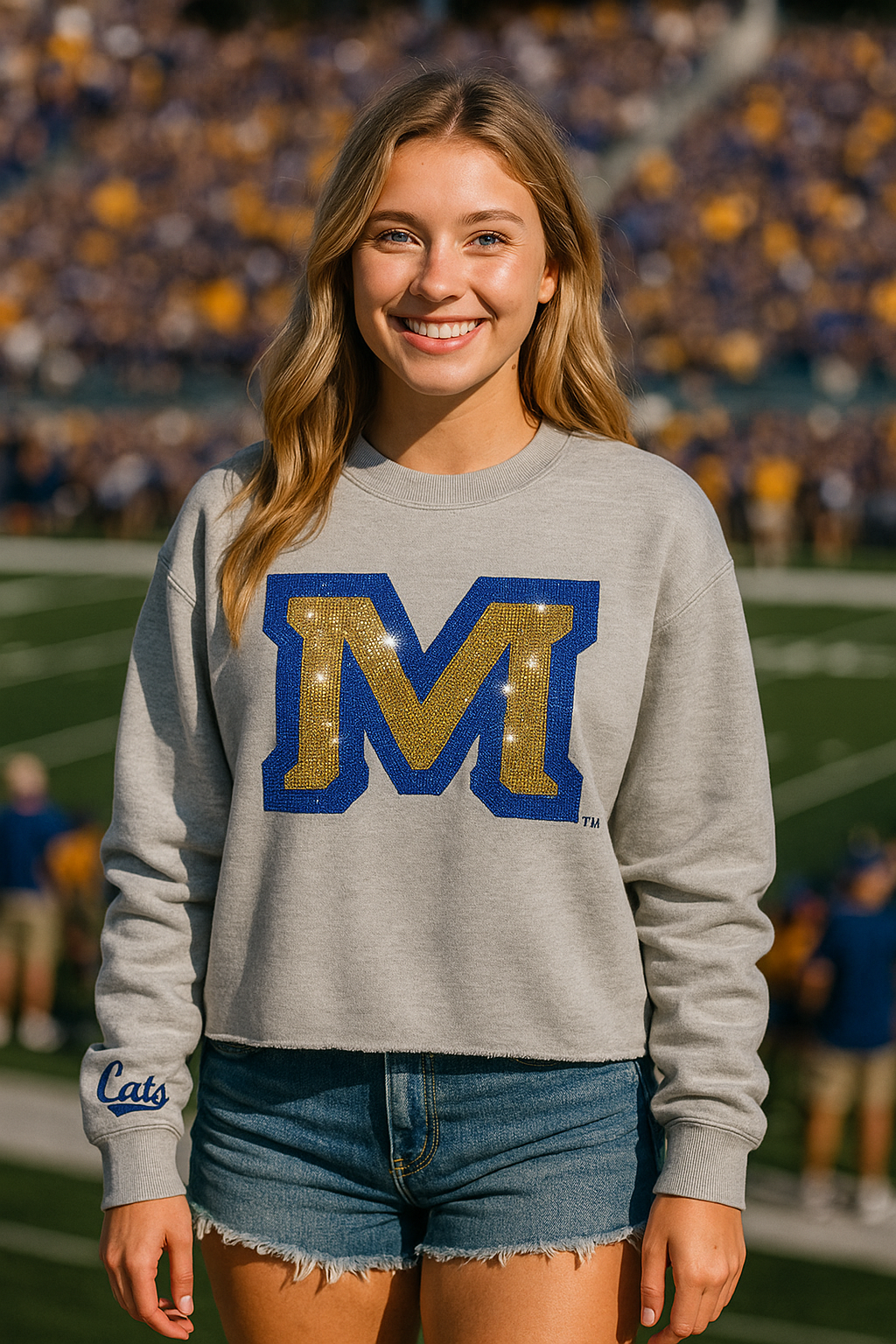 Licensed Game Day Sweatshirt, Gray, Montana State Block M & Cats Script