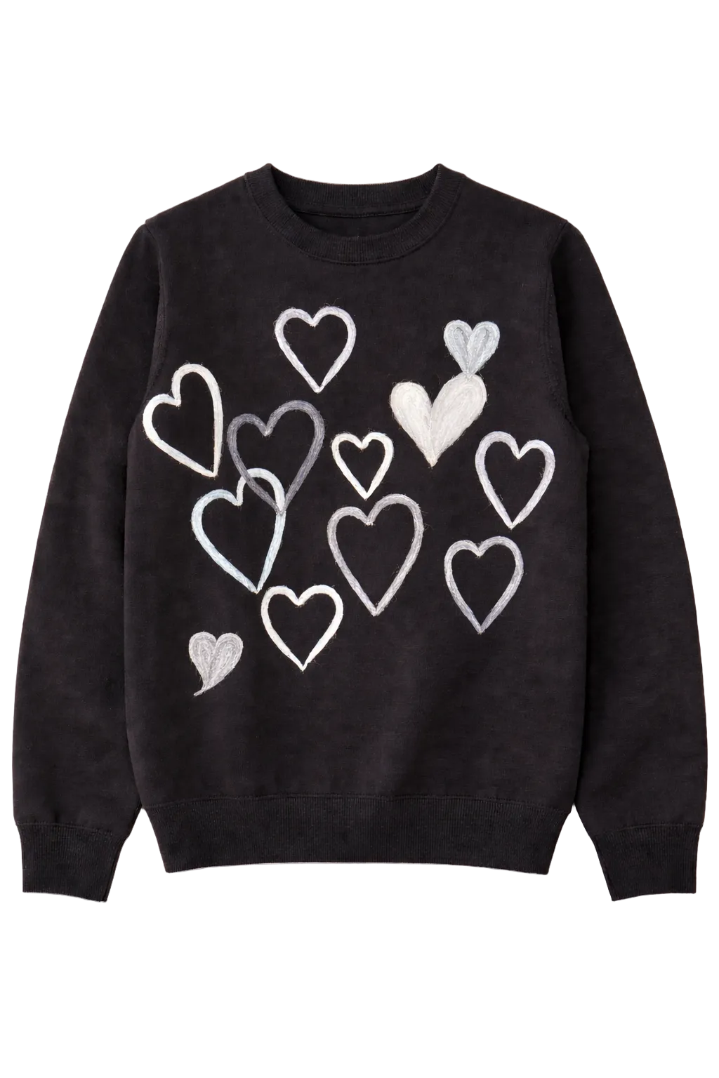 Black & Gray Embroidered Hearts Sweater
