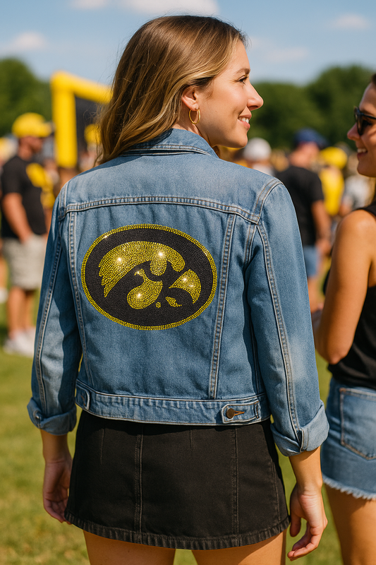 Licensed Game Day Jacket, Blue Denim, Univ of Iowa Oval Tigerhawk