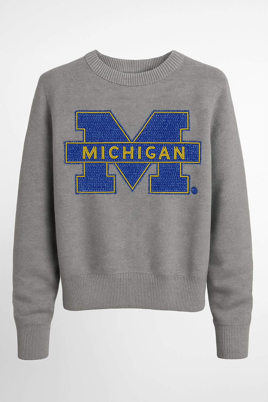 Licensed Game Day Sweater, Crewneck Grey, University of Michigan Block M
