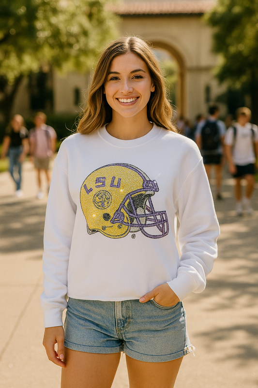 Licensed Game Day Sweatshirt, White, LSU Helmet