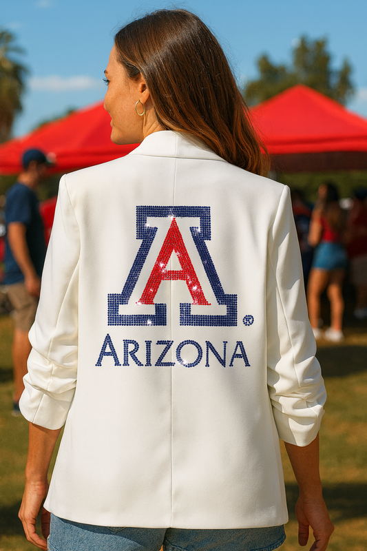 Licensed Game Day Blazer, White Ruched, Univ of Arizona Block A