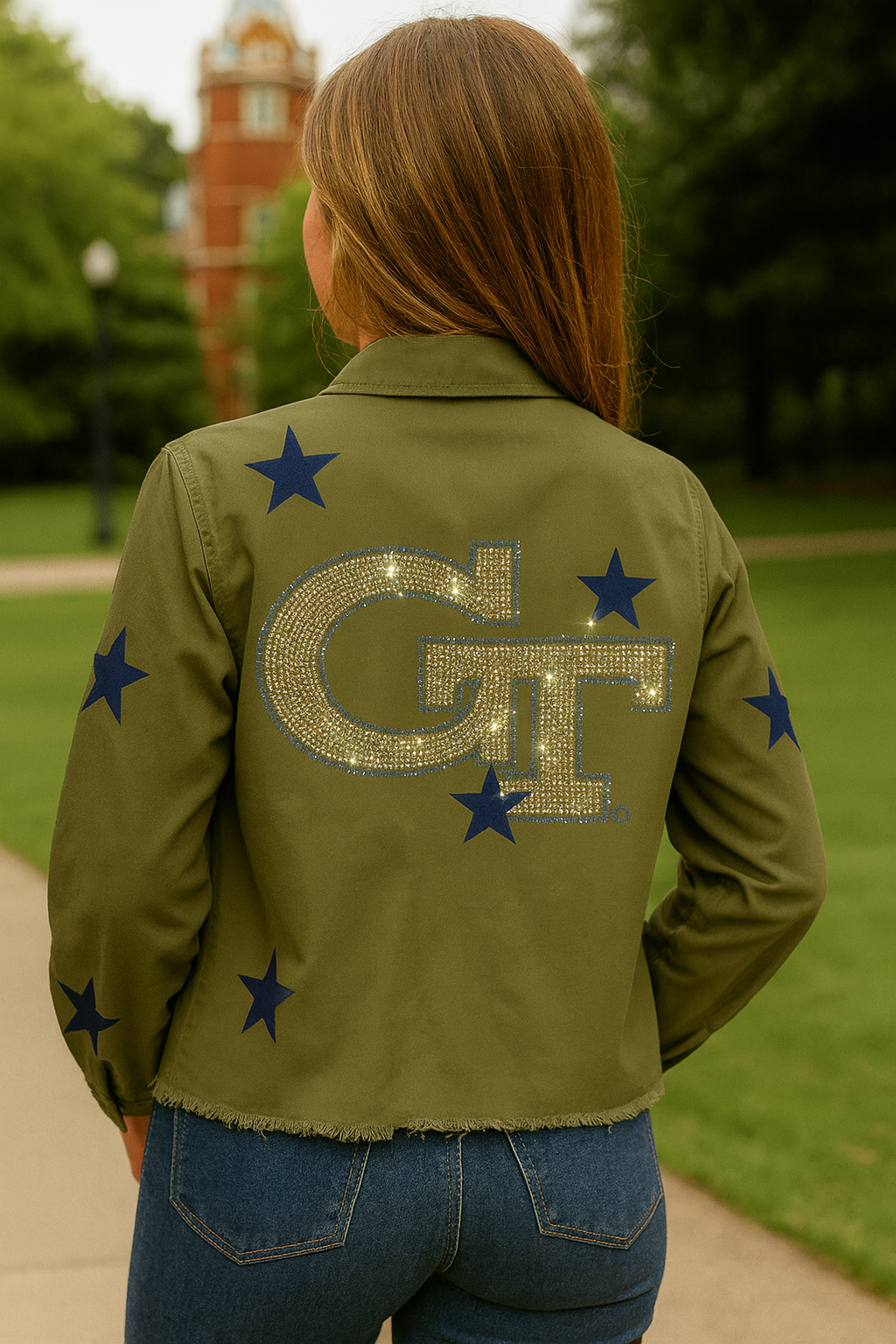 Licensed Game Day Jacket, Cropped Army Shacket, Georgia Tech GT