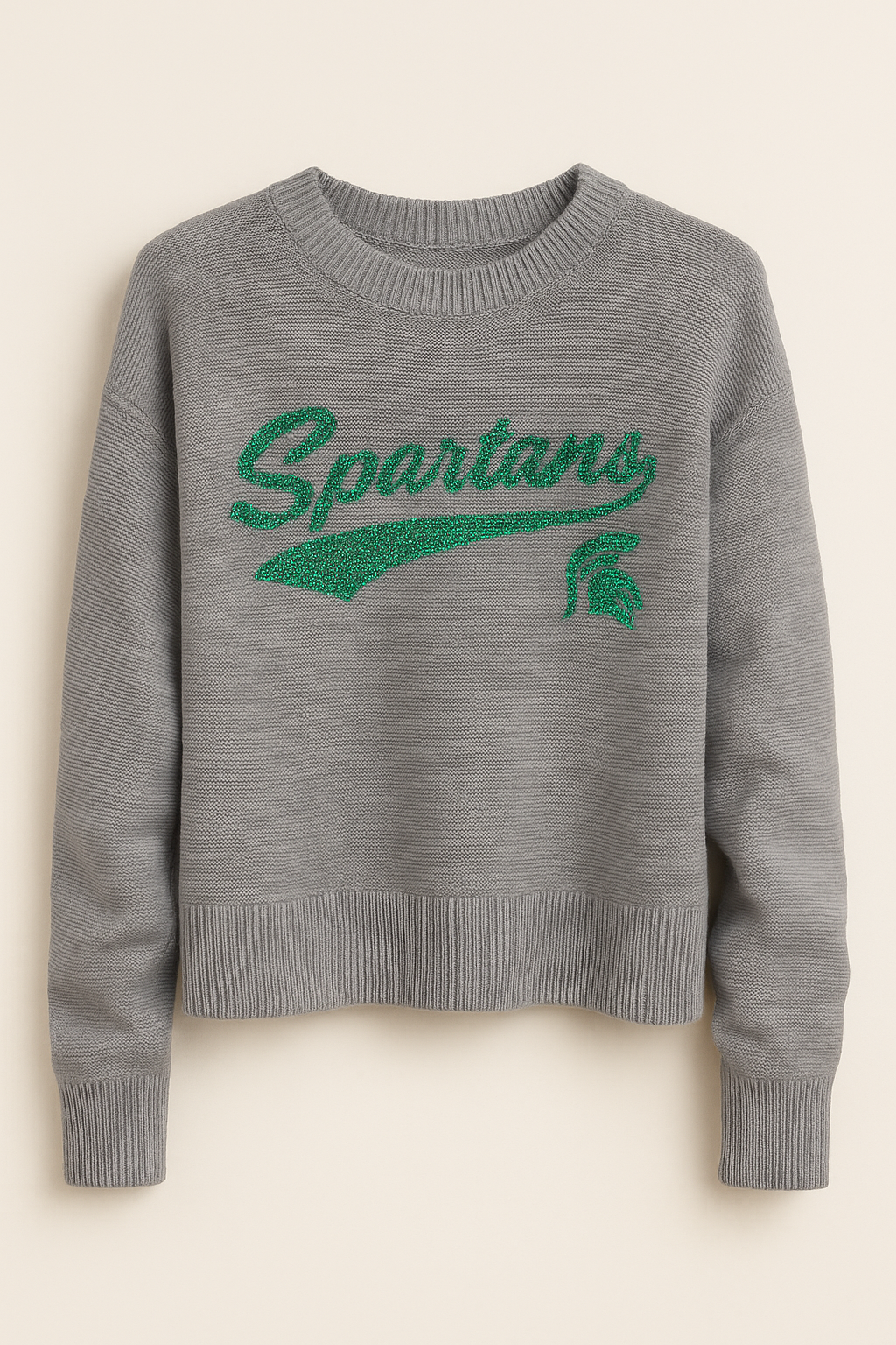 Licensed Game Day Sweater, Crewneck Grey, Michigan State Script