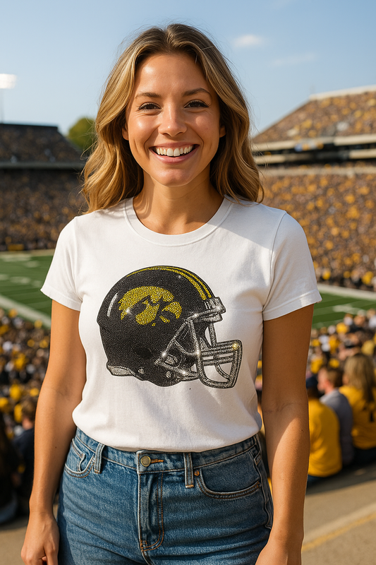 Licensed Game Day T-Shirt, Crewneck White, Univ of Iowa Helmet