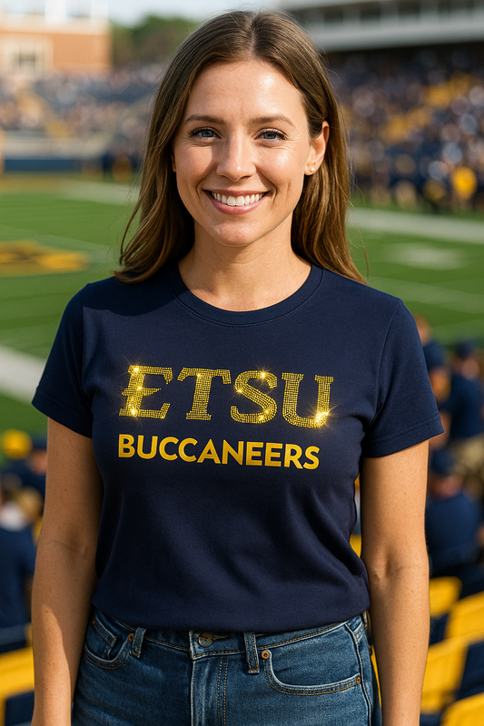 Licensed Game Day T-Shirt, Crewneck Navy, East Tennessee State ETSU Buccaneers