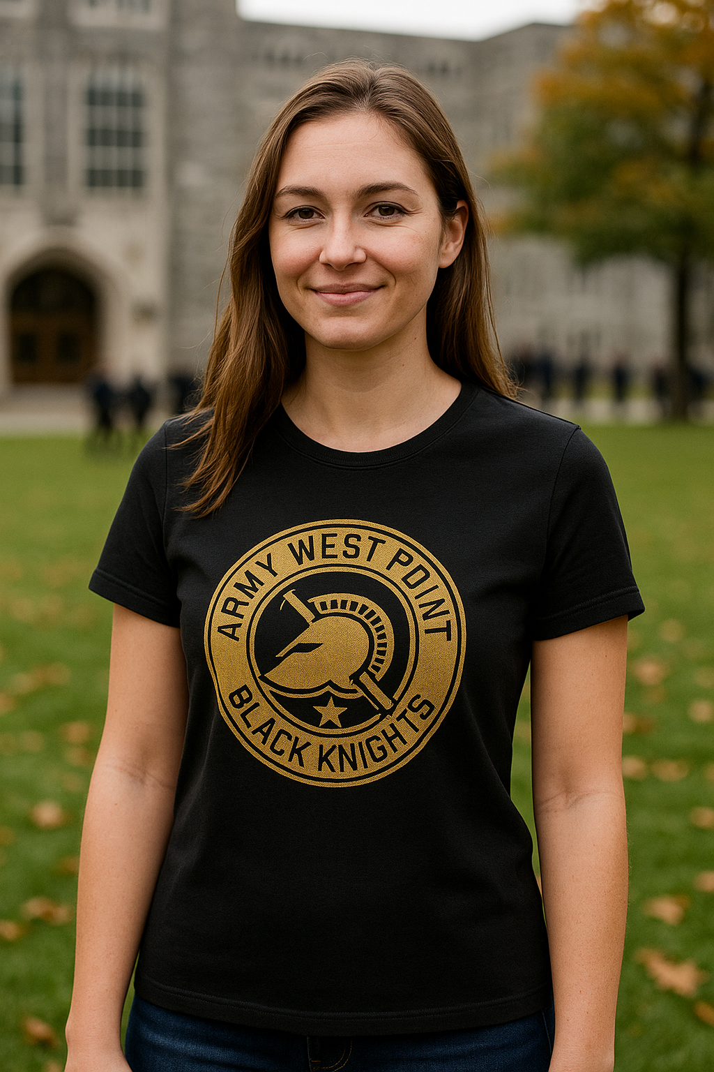 Licensed Game Day T-Shirt, Crewneck Black, Army West Point Circle Athena Shield