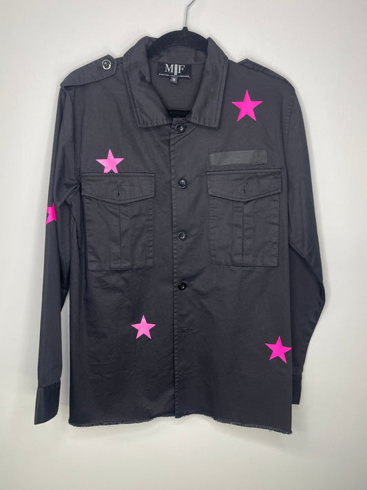 Shacket, Army Black, Multi Pink Stars