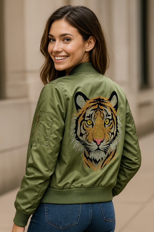 Jacket, Bomber Green, Crystal Tiger Face