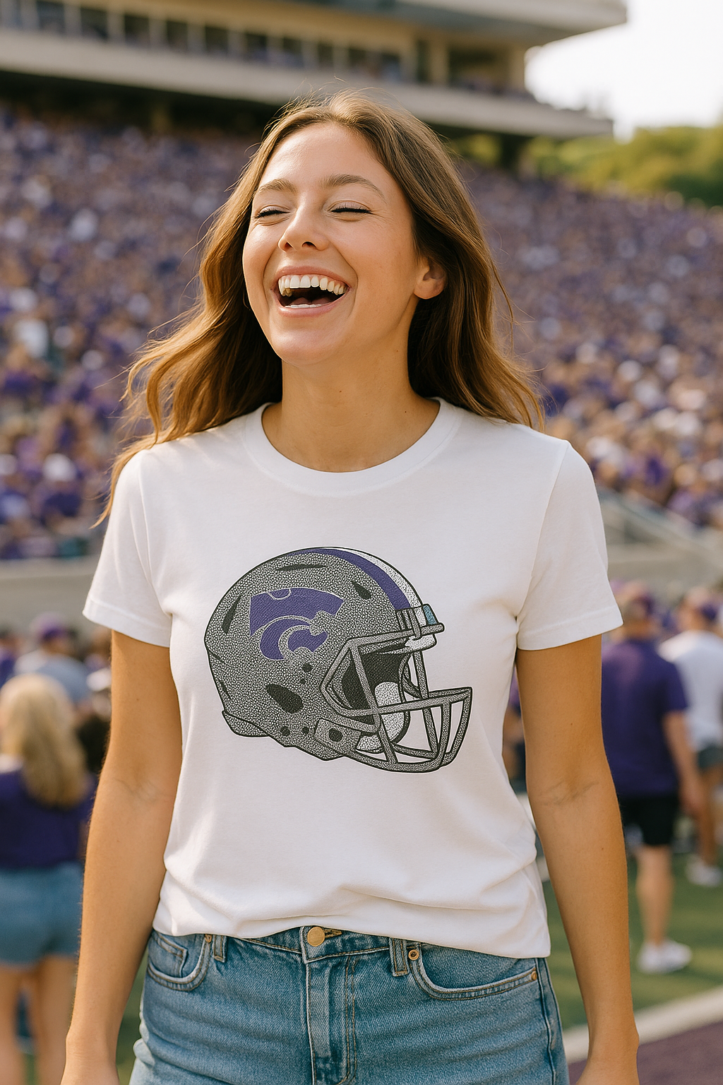 Kansas State Wildcats Helmet White Crewneck Short Sleeve T-Shirt