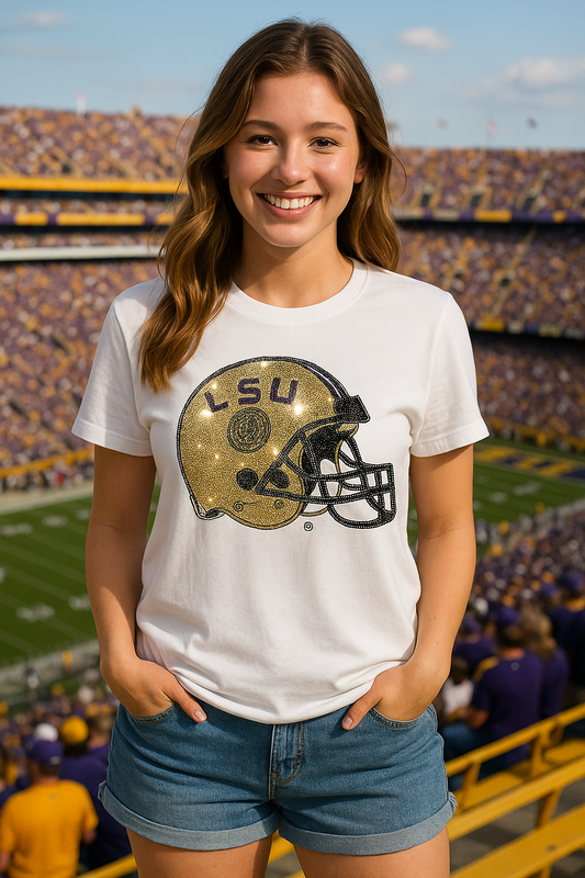 Licensed Game Day T-Shirt, White, LSU Helmet
