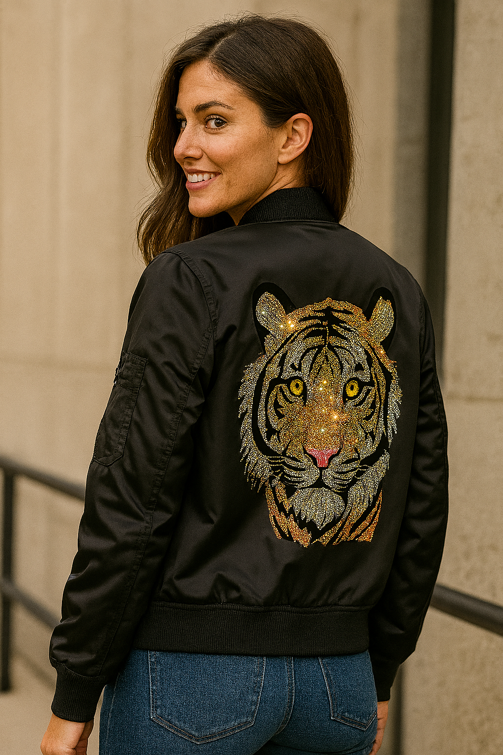 Jacket, Black Bomber, Tiger Face